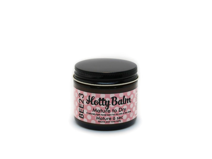 SKIN CARE BALM for Mature Skin to Dry Skin is our original 'wrinkle' cream with rose and frankincense essential oils. This light facial balm is made from a fusion of timeless plant essences, herbs and vegetable oils with shea butter and beeswax to naturally brighten and rejuvenate skin. Our Mature to Dry Hotty Balm skincare formula has become known for an exceptional ability to soothe damaged, dry and cracked skin related to eczema, and can be used head to toe.
